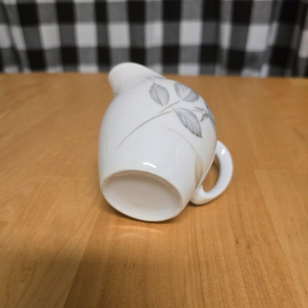 Vintage White Creamer Cup with Silver Rim and Roses - Used - Picture 5 of 9